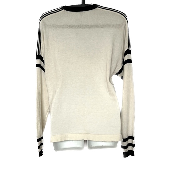 MARINA YACHTING Crew Neck Sweater Pullover Size L Off White Blue Striped Sleeve - Picture 3 of 7